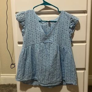 Blue v-neck blouse
